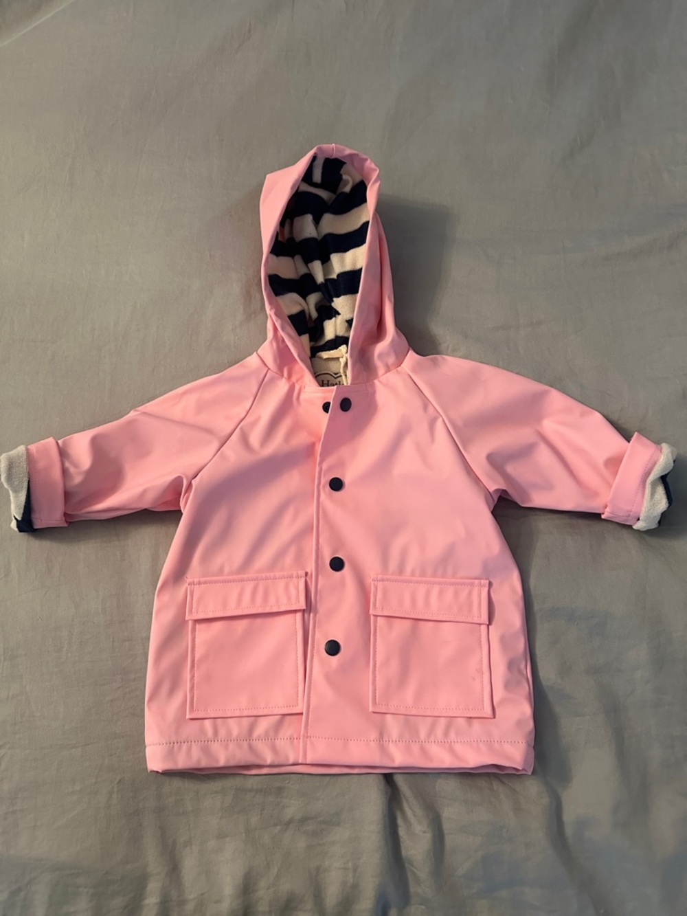 Hatley Pink Hooded Raincoat with Striped Lining
